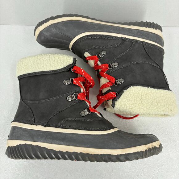 JBU Jambu Lizzy Duck Boot Size 10 Gray Waterproof Rubber Leather Faux Fur Lined - Picture 2 of 11